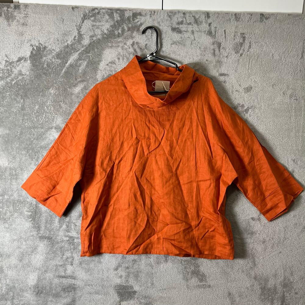 Lintico Orange Linen Top Boxy‎ Minimalist Art to Wear Lagenlook Medium New